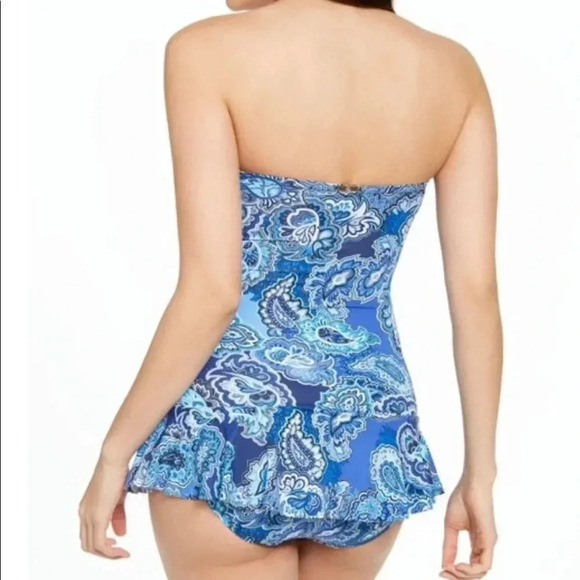 Ralph Lauren BLUE Bandana Paisley Underwire Skirted One-Piece Swimsuit - Picture 4 of 10